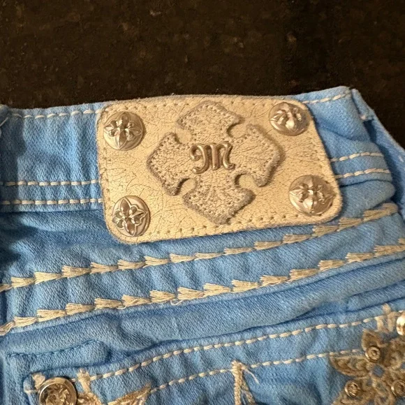 Girls Miss Me Jeans Shorts Low Rise Blue Floral Flap Denim Kids 10 - Picture 10 of 15